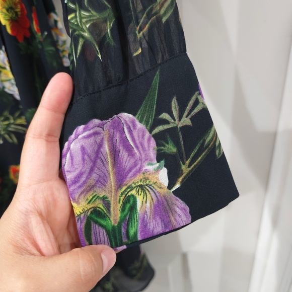 ZARA Black With Colorful Florals True Wrap Dress, Lightweight, Size Medium - Picture 11 of 16